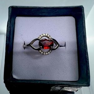 💎Adjustable Sterling Silver .925 Ring Genuine Garnet Halo Ring